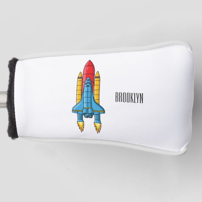 Rocket ship cartoon illustration golf head cover (Front)