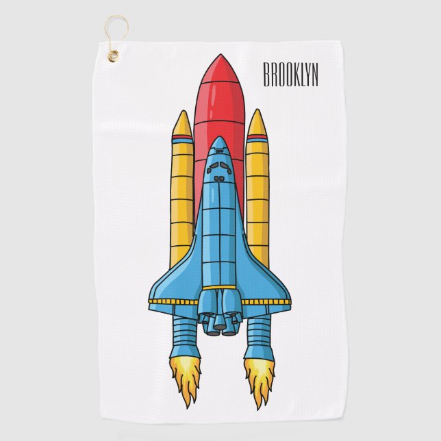 Rocket ship cartoon illustration golf towel (Front)