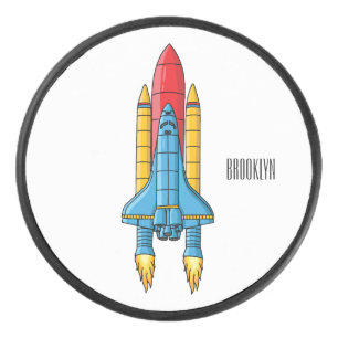 Rocket ship cartoon illustration hockey puck