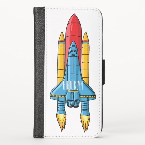 Rocket ship cartoon illustration iPhone x wallet case