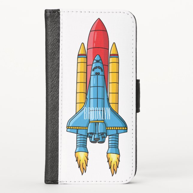 Rocket ship cartoon illustration iPhone wallet case (Front)