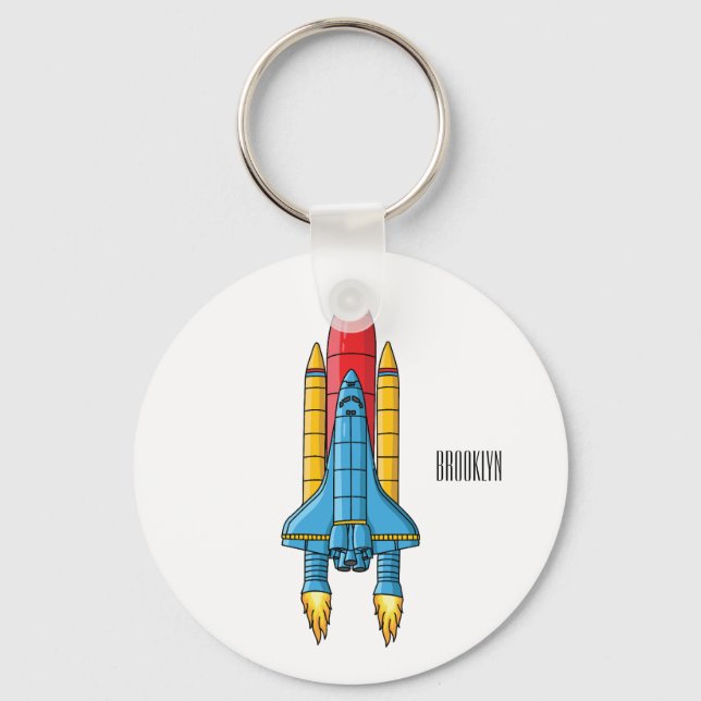 Rocket ship cartoon illustration keychain (Front)