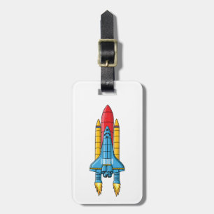 Rocket ship cartoon illustration luggage tag