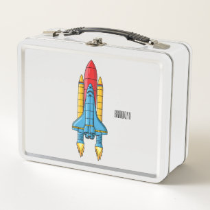 Rocket ship cartoon illustration metal lunch box