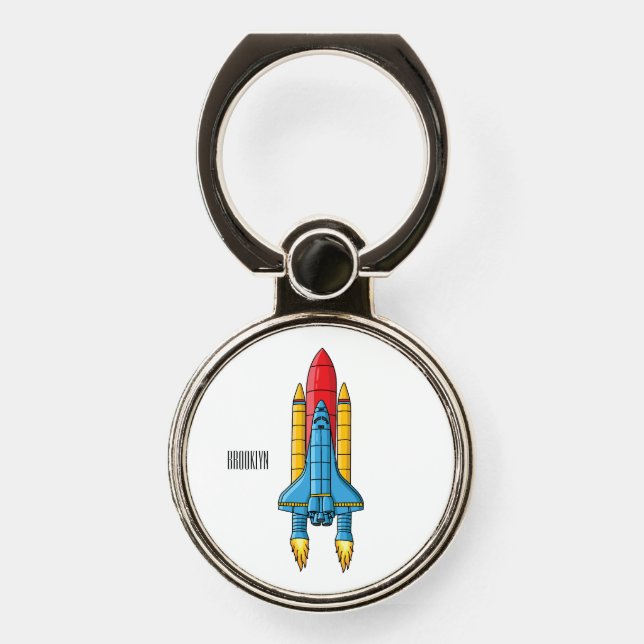 Rocket ship cartoon illustration phone ring stand (Front)