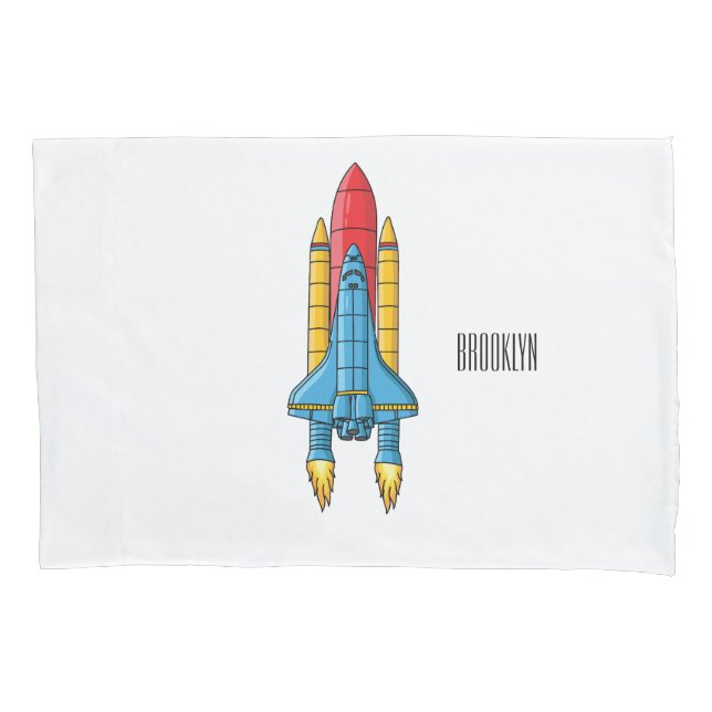 Rocket ship cartoon illustration pillow case (Front)