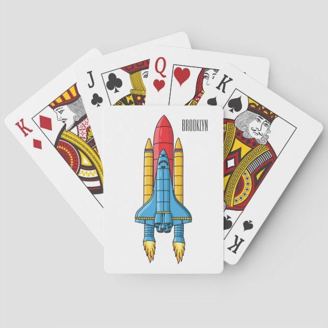 Rocket ship cartoon illustration poker cards (Back)