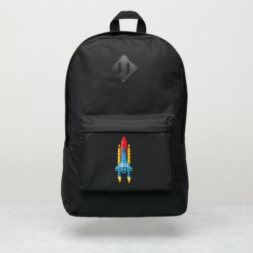 Rocket ship cartoon illustration port authority backpack