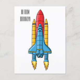 Rocket ship cartoon illustration postcard