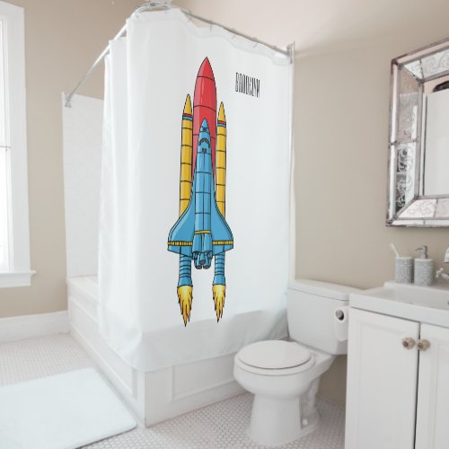 Rocket ship cartoon illustration shower curtain