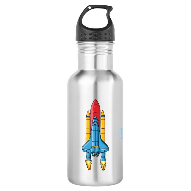 Rocket ship cartoon illustration stainless steel water bottle (Front)