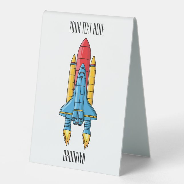 Rocket ship cartoon illustration table tent (Front)