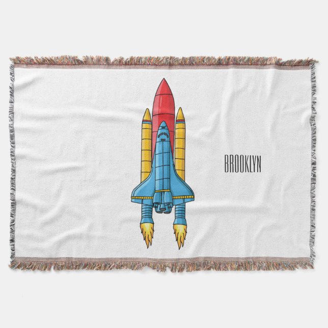 Rocket ship cartoon illustration throw blanket (Front)