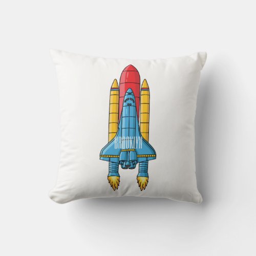 Rocket ship cartoon illustration throw pillow