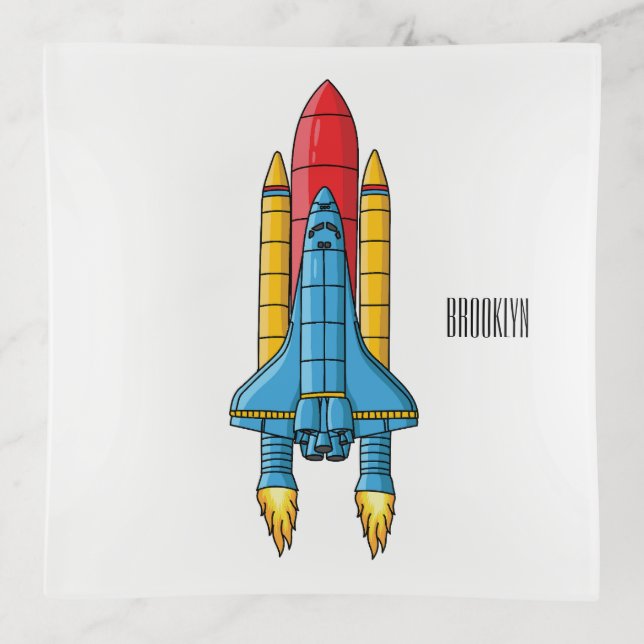 Rocket ship cartoon illustration trinket tray (Front)