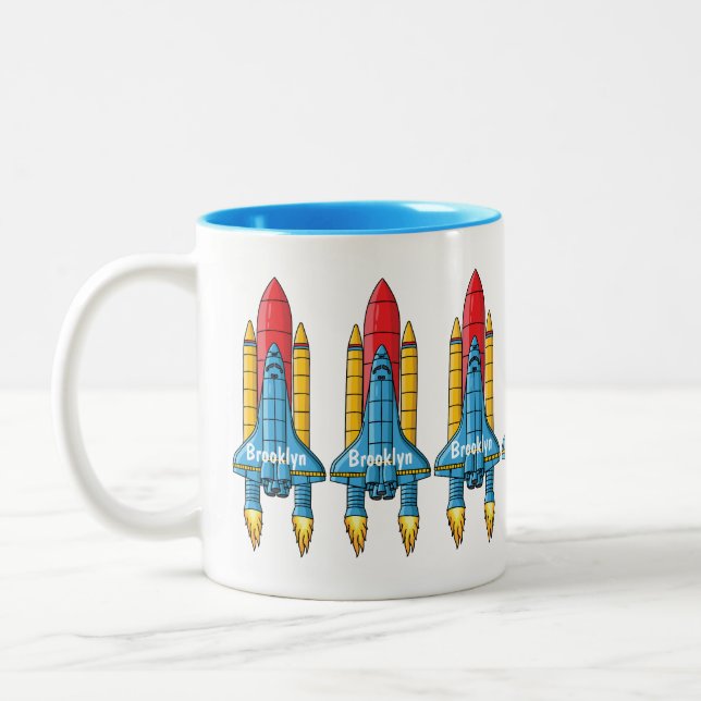 Rocket ship cartoon illustration  Two-Tone coffee mug (Left)
