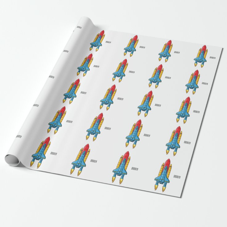 Rocket ship cartoon illustration wrapping paper Zazzle