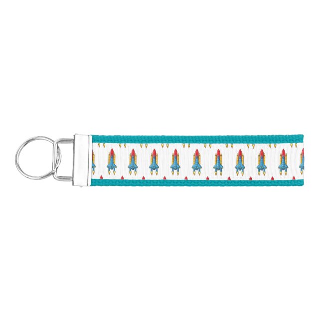 Rocket ship cartoon illustration wrist keychain (Keys on Left)