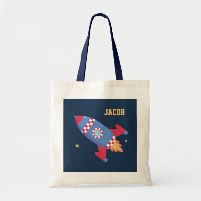 Rocket Ship Checkered, Outer Space, For Boys Tote Bag (Front)