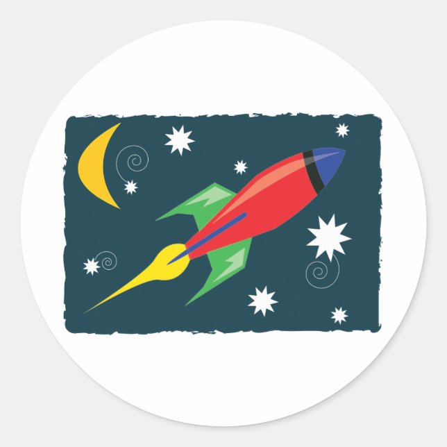 Rocket Ship Classic Round Sticker (Front)