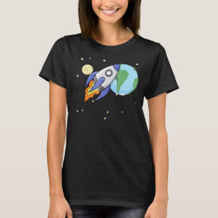 Rocket Ship Flying Across Space Between Earth And  T-Shirt
