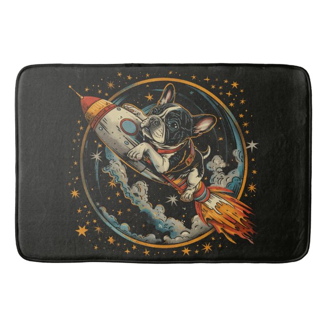 Rocket Ship French Bulldog Astronaut Bath Mat (Front)