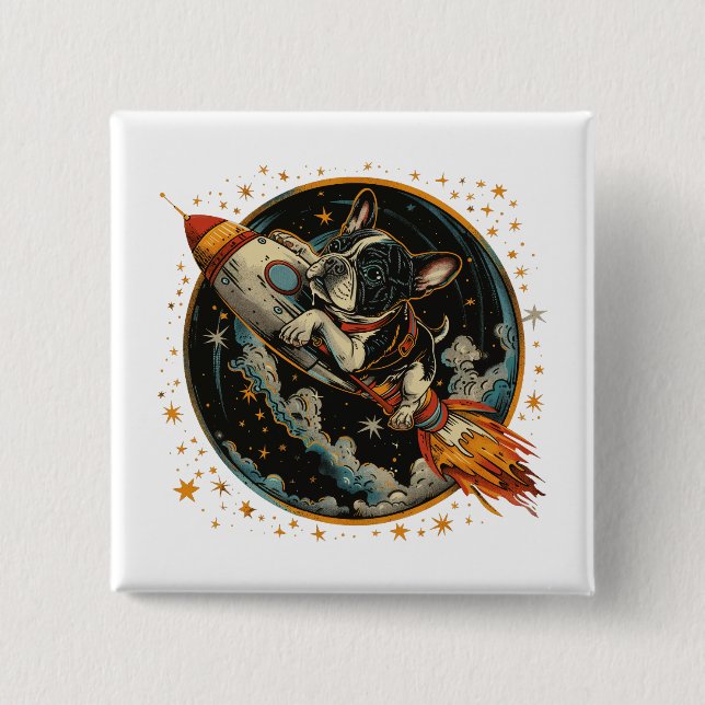 Rocket Ship French Bulldog Astronaut Button (Front)