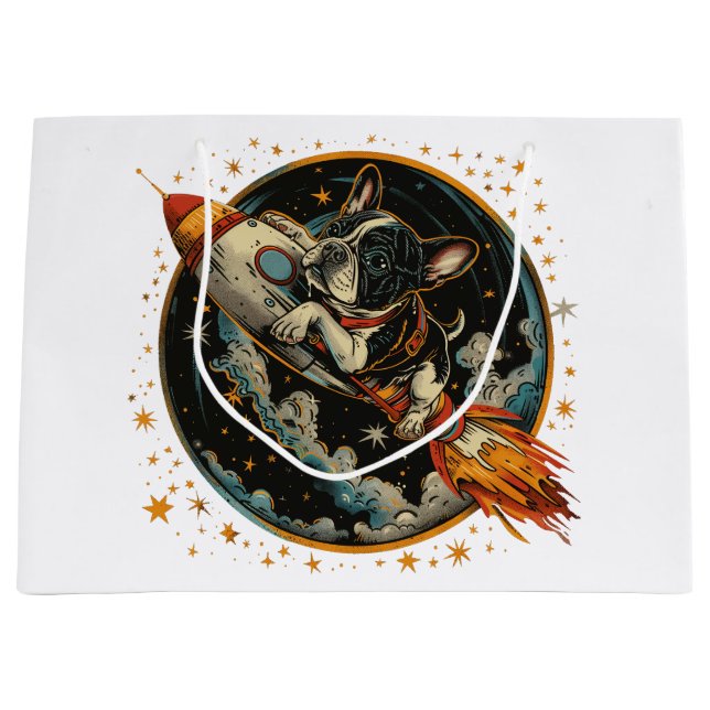 Rocket Ship French Bulldog Astronaut Large Gift Bag (Front)