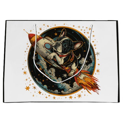 Rocket Ship French Bulldog Astronaut Large Gift Bag