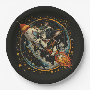 Rocket Ship French Bulldog Astronaut Paper Plates