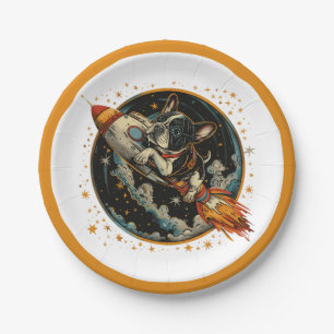 Rocket Ship French Bulldog Astronaut Paper Plates