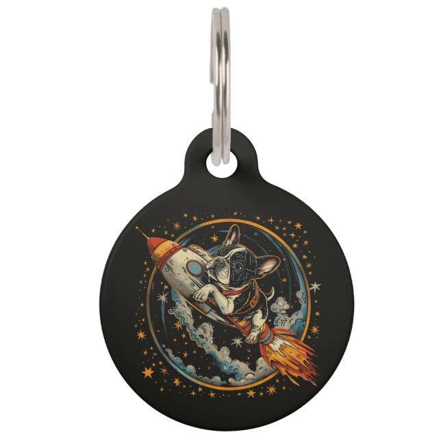 Rocket Ship French Bulldog Astronaut Pet ID Tag (Front)
