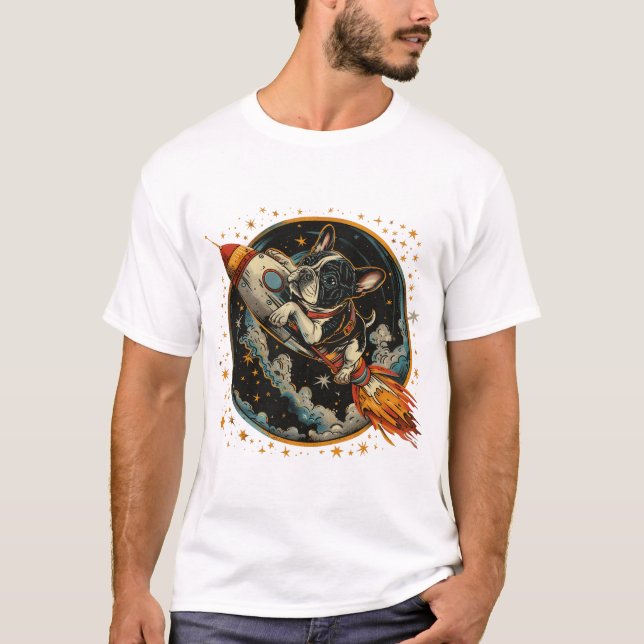 Rocket Ship French Bulldog Astronaut T-Shirt (Front)