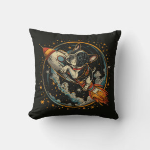 Rocket Ship French Bulldog Astronaut Throw Pillow