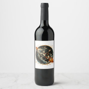 Rocket Ship French Bulldog Astronaut Wine Label