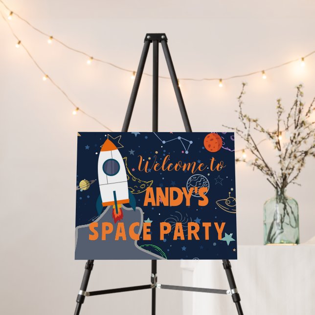 Rocket Ship Galaxy Outer Space Birthday Welcome Foam Board (In Situ (Stand))