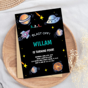 Rocket Ship & Galaxy Theme for Kids Invitation