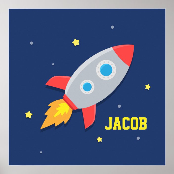 Rocket Ship In Outer Space Kids Room Decor Poster Zazzle Com