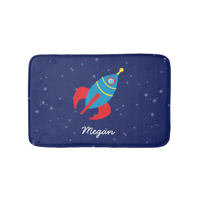 Rocket Ship in Space Bath Mat | Zazzle
