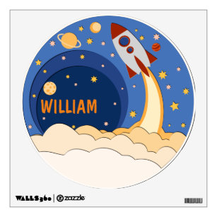 Rocket ship In Space Cute Personalized Nursery Wall Decal