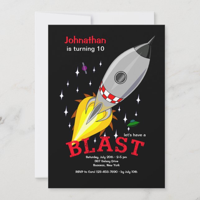 Rocket Ship in Space Invitation (Front)