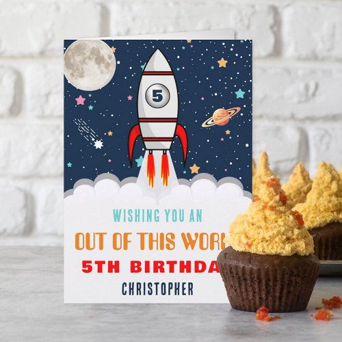 Rocket Ship Out Of This World Any Age Birthday Card