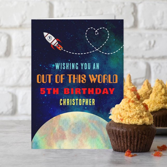 Rocket Ship Out Of This World Any Age Birthday Card (Creator Uploaded)