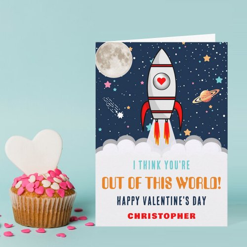 Rocket Ship Out Of This World Valentines Day Card