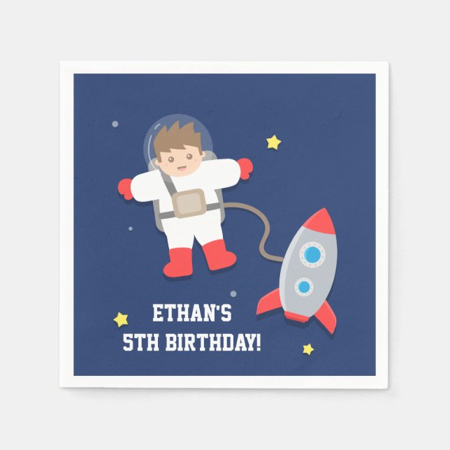 Rocket Ship Outer Space Astronaut Birthday Party Napkins (Front)