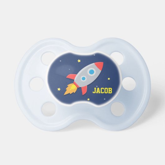 Rocket Ship, Outer Space, For Baby Boys Pacifier (Front)