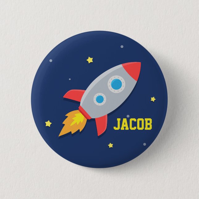 Rocket Ship, Outer Space, For Boys Button (Front)