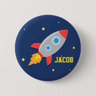 Rocket Ship, Outer Space, For Boys Button