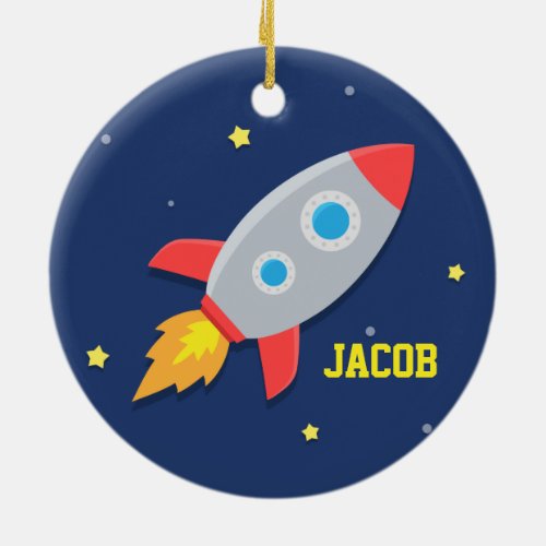 Rocket Ship Outer Space For Boys Ceramic Ornament