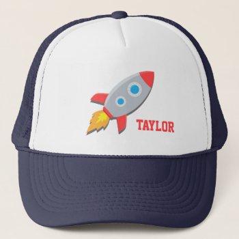 Rocket Ship  Outer Space  For Boys Trucker Hat by RustyDoodle at Zazzle